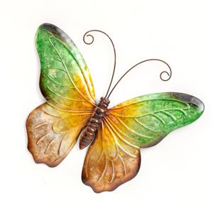 Wanddecoratie vlinder - groen - 44 x 32 cm - metaal - muurdecoratie/schutting