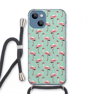 Flamingoprint groen: iPhone 13 mini Transparant Hoesje met koord