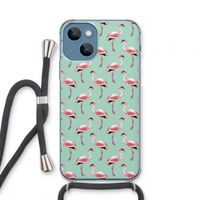 Flamingoprint groen: iPhone 13 mini Transparant Hoesje met koord
