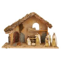 Complete kerststal met 8x st kerststal beelden - 50 x 23 x 31 cm - Kerststallen - thumbnail