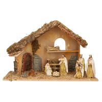 Complete kerststal met 8x st kerststal beelden - 50 x 23 x 31 cm - Kerststallen