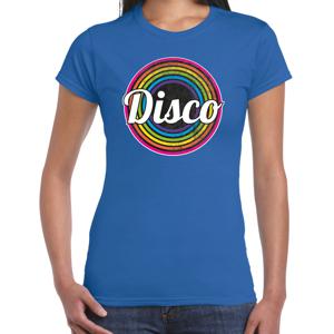 Disco verkleed t-shirt voor dames - disco - blauw - jaren 80/80's - carnaval/foute party