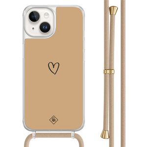 iPhone 14 hoesje met beige koord - Hart bruin
