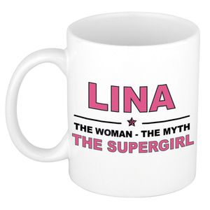 Lina The woman, The myth the supergirl cadeau koffie mok / thee beker 300 ml