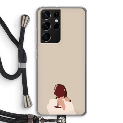 I drink wine: Samsung Galaxy S21 Ultra Transparant Hoesje met koord