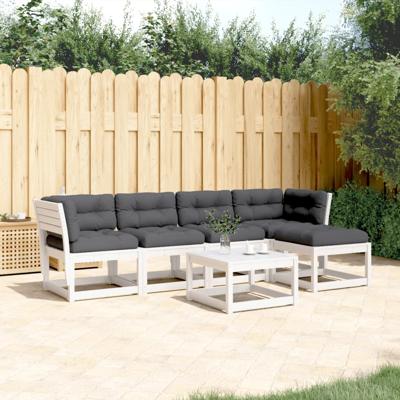 5-delige Loungeset met kussens massief grenenhout wit