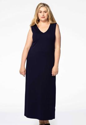 Yoek Maxi jurk v-hals | Blauw | Maat 58/60