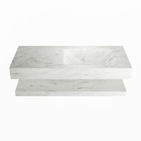 MONDIAZ ALAN-DLUX 110cm planchet Opalo. Vrijhangende wastafel CLOUD rechts 1 kraangat, kleur Opalo.