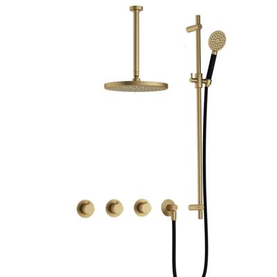 Hotbath Cobber - CB7067 - Inbouw Regendoucheset - Geborsteld Messing - 2 Stopkranen - Thermostatisch - Plafondbuis 30 cm - Hoofddouche 300 mm - Ronde Handdouche 3 Standen - met M106 - Waterbesparend - V02