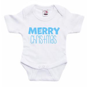 Kerst baby rompertje - wit - glitter blauw - Merry Christmas - Kerst cadeau