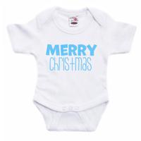 Kerst baby rompertje - wit - glitter blauw - Merry Christmas - Kerst cadeau - thumbnail