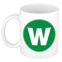 Mok / beker met de letter W groene bedrukking voor het maken van een naam / woord of team Mok / beker met de letter W groene bedrukking voor het maken van een naam / woord of team