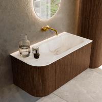 Badmeubel Mondiaz Kurve-Dlux | 95 cm | Meubelkleur Walnut | Wastafelkleur Frappe | Solid surface | Rechts spoelbak | Zonder kraangat(en) Badmeubel Mondiaz Kurve-Dlux | 95 cm | Meubelkleur Walnut | Wastafelkleur Frappe | Solid surface | Rechts spoelbak | Zonder kraangat(en)