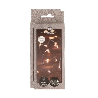 Draadverlichting lichtsnoer - 2x - 20 led lampjes - zilver - warm wit licht - 1 meter