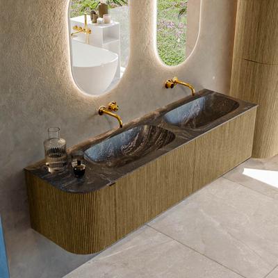 Badmeubel Mondiaz Kurve-Dlux | 165 cm cm | Meubelkleur Dusk | Wastafelkleur Lava | Solid surface | Dubbel / Rechts spoelbak | Zonder kraangat(en)