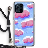 Roze wolken met vogels: Oppo Find X3 Transparant Hoesje met koord