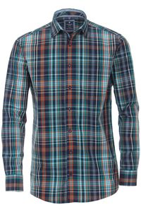 Redmond Casual Modern Fit Overhemd oranje/turquoise, Ruit