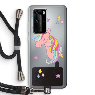 Roze eenhoorn: Huawei P40 Pro Transparant Hoesje met koord