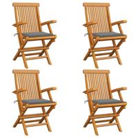 Tuinstoelen 4 st met grijze kussens massief teakhout