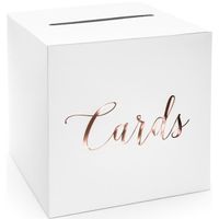 Witte bruiloft enveloppendoos met rosegouden tekst 24 cm karton voor communie   - - thumbnail