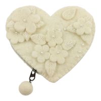 Hartvormige Vilten Portemonnee Bloemen (Wit) - thumbnail