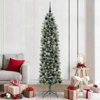 VidaXL Kunstmatige slanke kerstboom met 300 led groen en wit 210 cm