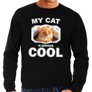 Katten liefhebber trui / sweater Rode kat my cat is serious cool zwart voor heren