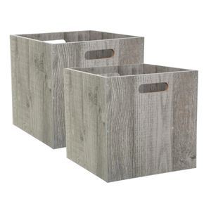 Set van 2x stuks opbergmand/kastmand 29 liter grijs/greywash van hout 31 x 31 x 31 cm