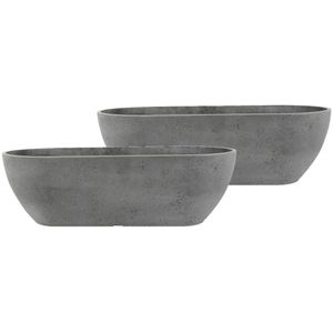 2x stuks bloempot/plantenpot balkonbak van gerecycled kunststof donkergrijs D55 x 16 en H16 cm