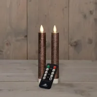 Anna&apos;s Collection LED dinerkaars flame effect rustiek 18 cm brons 2 stuks