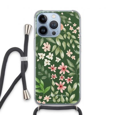 Botanical green sweet flower heaven: iPhone 13 Pro Transparant Hoesje met koord