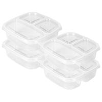 PlasticForte Vershoudbakje - 4x - 3-vaks - 1,2L - meal prep - herbruikbaar - transparant