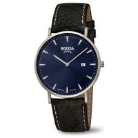 Boccia 3648-02 Horloge Titanium-Leder zilverkleurig-blauw-zwart 39 mm - thumbnail