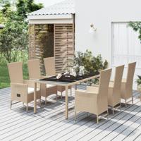 7-delige Tuinset met kussens poly rattan beige