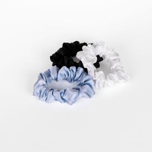 Zijden Scrunchies Groot White, Blue & Black