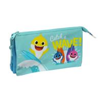 Pennenetui met 2 vakken Baby Shark Surfing Blauw Wit 22 x 12 x 3 cm