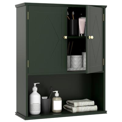 Wandgemonteerde Badkamerkast Met Open Rekken En Verstelbare Planken-Groen