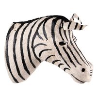 Clayre & Eef Wanddecoratie Zebra 37 cm Zwart Wit Papier Ijzer Textiel Muurdecoratie Zwart Muurdecoratie