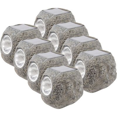 Buiten spot solar verlichting - 8x - steen - LED - 10 x 12 cm
