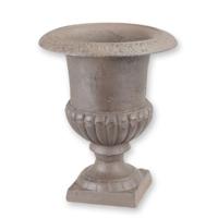 A CAST IRON GARDEN URN - BROWN