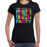 Tropical party T-shirt voor dames - palmbomen - zwart - carnaval/themafeest