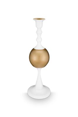 Pip Studio Metalen Kandelaar Bol Medium Wit-Goud 37cm