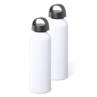 Waterfles / drinkfles / sportfles - 2x - glans wit - aluminium - 800 ml - schroefdop - thumbnail