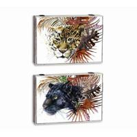 Decoratieve Doos DKD Home Decor Wit Multicolour Hout MDF Tropisch Wild Teller (2 Stuks)