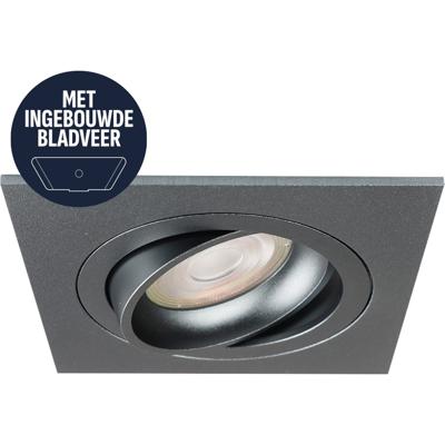 Spot Armatuur GU10 - Pragmi Circuit - GU10 Inbouwspot met Bladveren - Vierkant - Kantelbaar - Gunmetal - Aluminium - 92mm