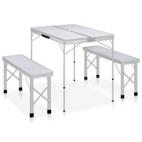 Campingtafel inklapbaar met 2 banken aluminium wit - thumbnail