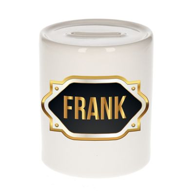 Naam cadeau spaarpot Frank met gouden embleem