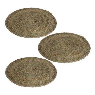 Pannenonderzetter - Set van 3x stuks - zeegras - rond - Dia 36 cm - naturel - extra groot - stevig
