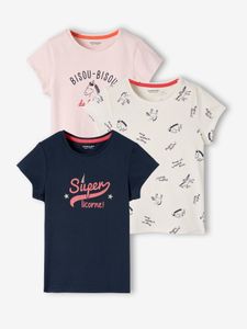 Set van 3 verschillende T-shirts voor meisjes met iriserende details set inktkleur