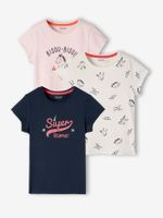 Set van 3 verschillende T-shirts voor meisjes met iriserende details set inktkleur - thumbnail